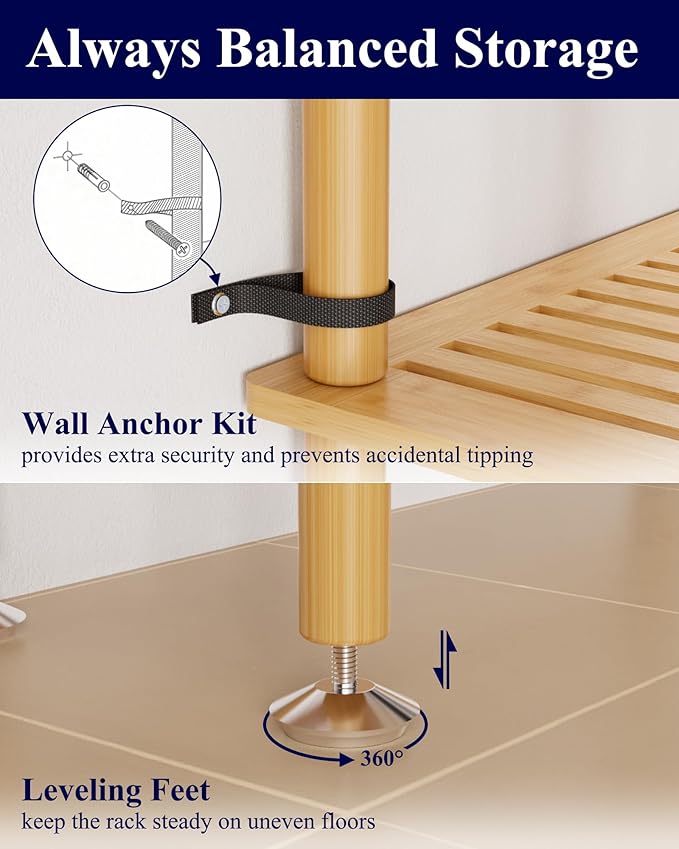 Kitsure 3-Tier Bamboo Over The Toilet Storage Cabinet, Bathroom Organizer and Above Toilet Shelf with Paper Holder, Freestanding Space Saving Rack with Wall Anchor, Natural (63” H)
