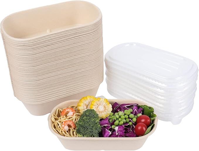 JAYEEY 34 oz Disposable bowls with lids Bagasse meal prep container 50 Pack