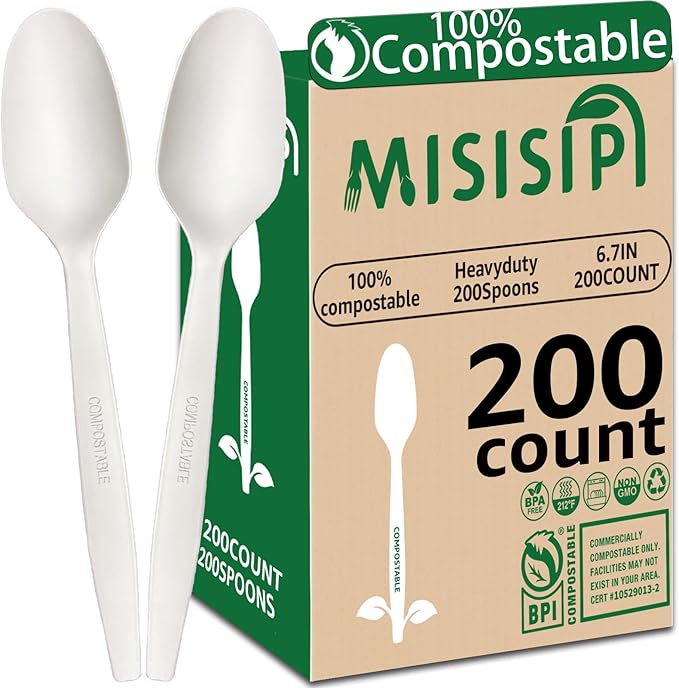 MISISIPI [7.1In 200Pcs] 100% Compostable Forks Biodegradable Forks HeavyDuty No Plastic Forks Eco-friendly HeavyWeight Disposable Forks Tableware Set for Lounge,Party,BBQ,Cafeteria,Wedding,Picnic