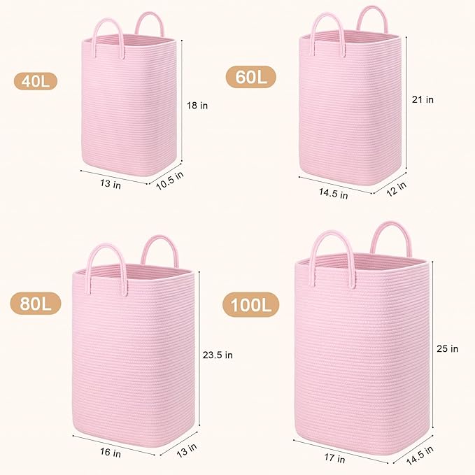 Laundry Basket,Woven Cotton Rope Laundry Hamper,60L Versatile Storage for Dirty Clothes,Baby Toys,and Blankets in Bathroom, Nursery,and Living Room