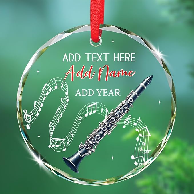 Clarinet Player Christmas Glass Ornament, Personalized Clarinet Xmas Ornament Gifts for Musical Instrument Player, Clarinettist Christmas Keepsake, Custom Text & Name Musician Glass Ornaments 2026