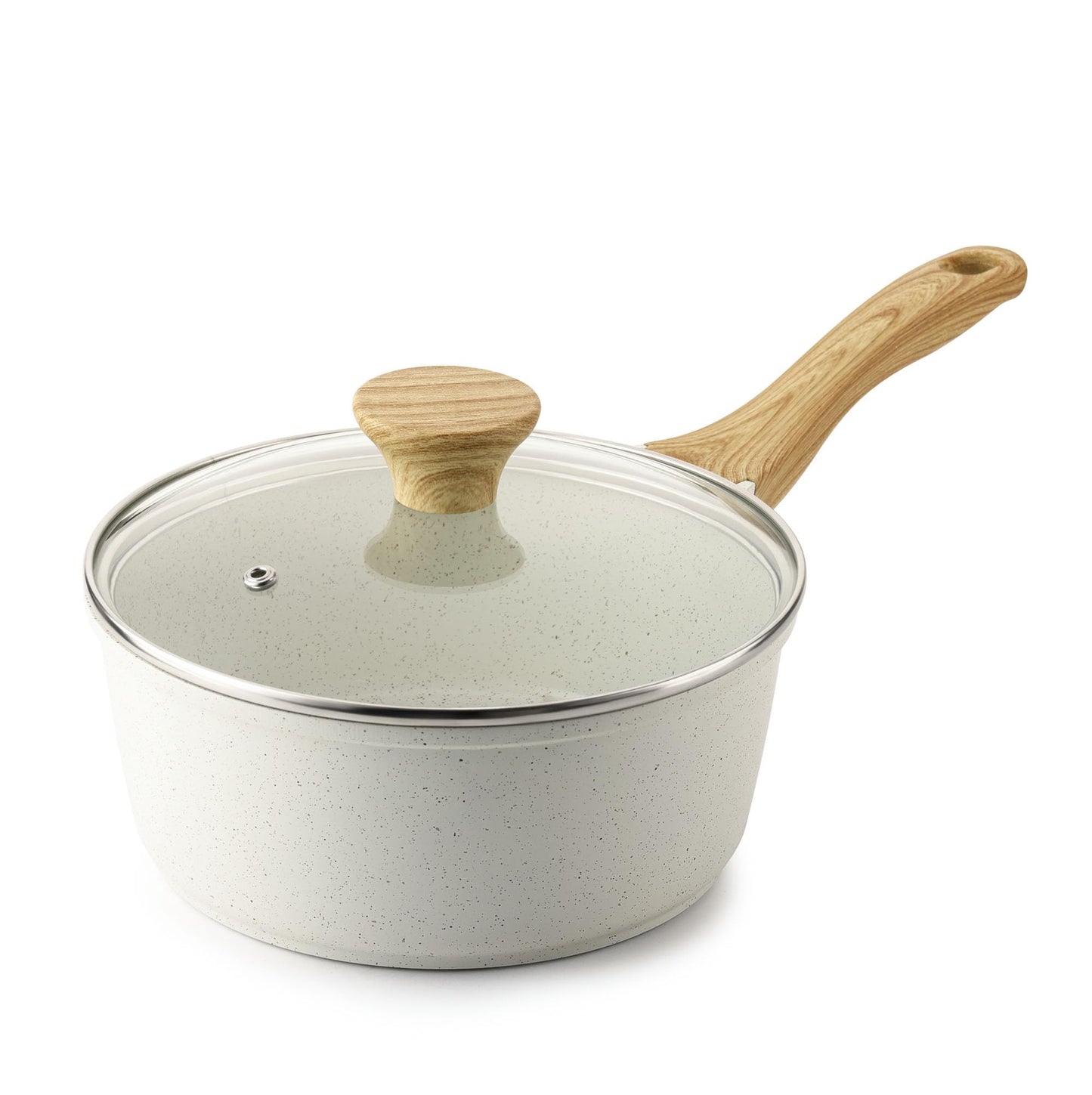 SENSARTE White Ceramic Nonstick Saucepan with Lid Set, Small Cooking Pot with Stay Cool Handle, Induction Compatible Saucepot, White Granite Coating, PFOA/PFAS Free, 1.5 + 2.5QT