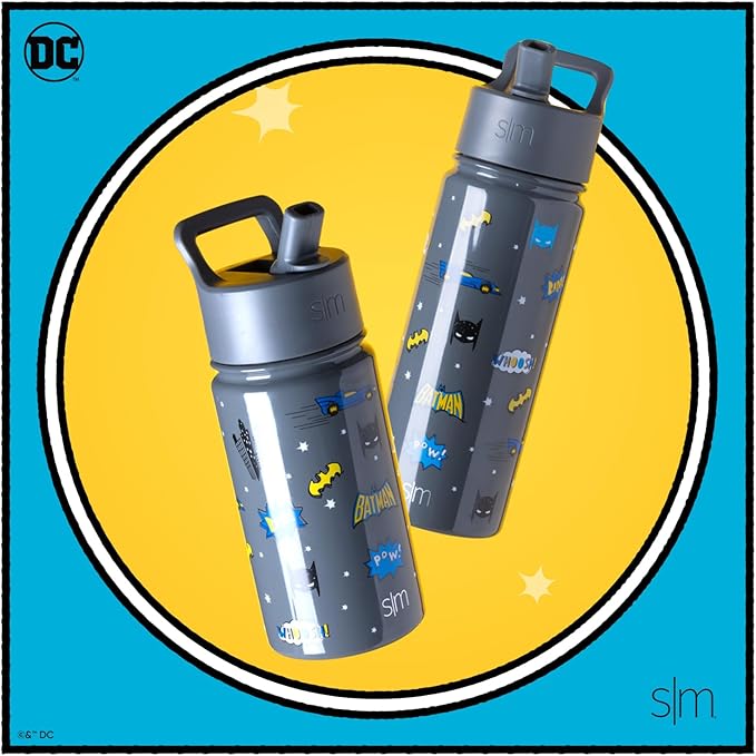 Simple Modern Kids Summit Water Bottle with Straw Lid | DC Comics Batman 18oz Stainless Steel Cup Insulated Tumbler for Boys, School | Batman POW!