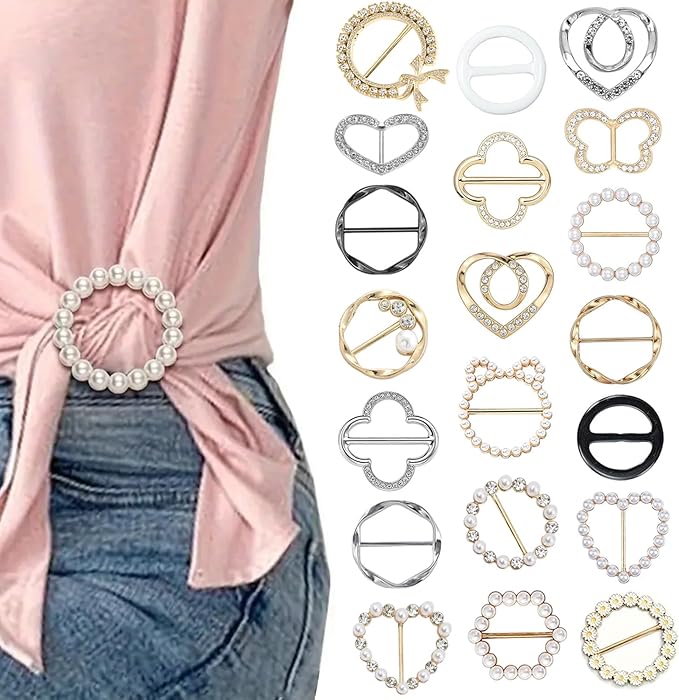 20 Pcs Scarf Ring and Slides for Scarves, Scarf Rings Clip Pin T Shirt Ties Clips for Women, Metal Gold Silver Round Circle Waist Clip Scarf Buckle Tshirt Clip Tightener for Loose Clothes Accessories