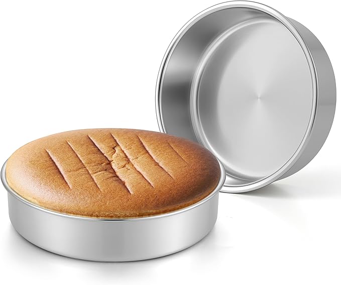 Leonyo Stainless Steel Round 8 Inch Cake Pans For Baking, 2 Pack