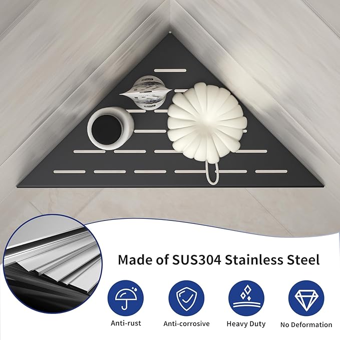 Corner Shower Shelf, 12" Matte Black 304 Stainless Steel Slot Design Recessed Corner Shelves 2 Pack Bathroom Grout in Shelf for Tiled Wall, Large Size