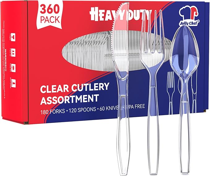 JOLLY CHEF 300 Count Clear Plastic Teaspoons Heavy Duty, 6.54" Heat Resistant Solid and Durable Plastic Teaspoons Disposable, Disposable Bulk Cutlery Suitable for Parties Supply Events Everyday Use