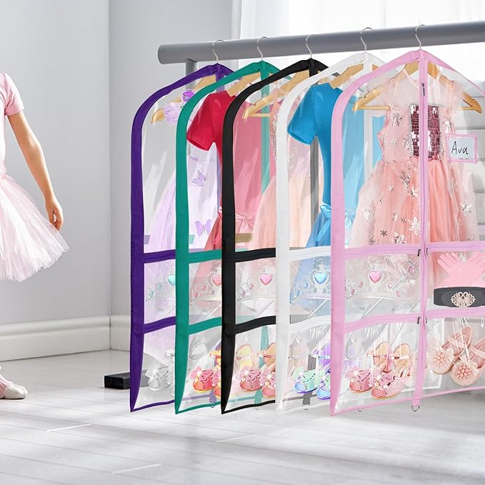 Univivi Clear Black PVC Dance Costume Bags Garment Bag 40 Inch for Dance Competitions, with 4 Medium Clear Zipper Pockets and 1 Large Back Zippered Pocket [Upgraded Version] (40'' x 24'' 6 Pack)