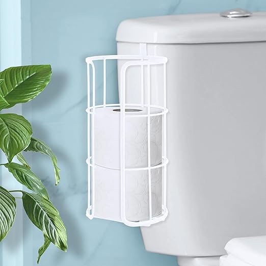 BROOKSTONE Over The Toilet Paper Holder Reserve, Metal Bathroom Toilet Paper Storage That Fits Any Size Rolls, Matte White
