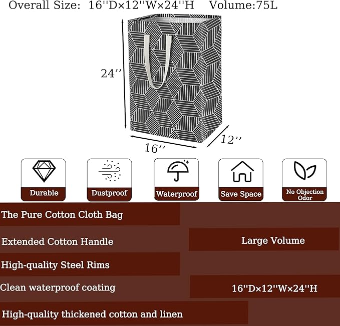 2 Pack Waterproof Laundry Hamper 150L Collapsible Laundry Basket Extended Cotton Handle Laundry Bag Large Clothes Storage Toy Organization for Bathroom Bedroom Laundryroom College Dorms