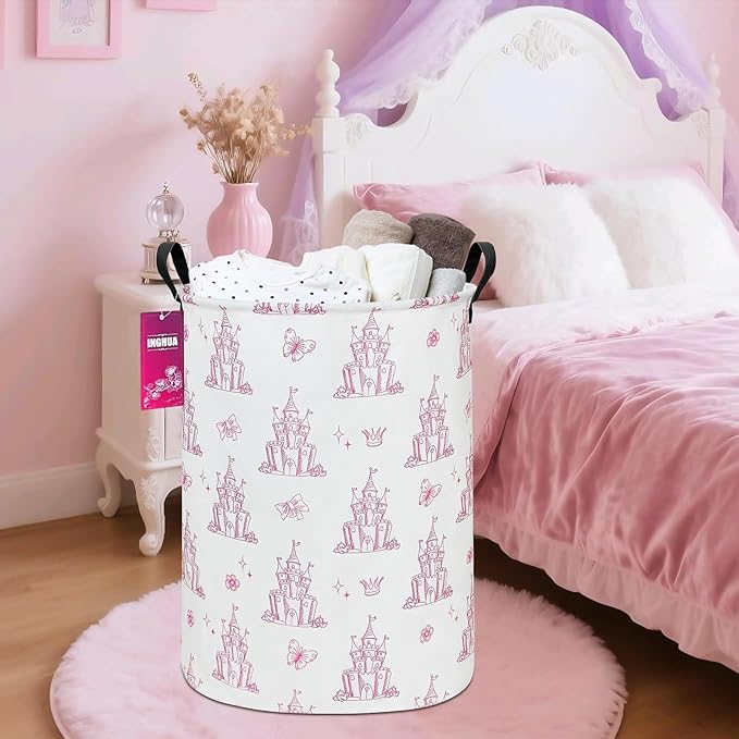 Laundry Hamper Large Canvas Fabric Lightweight Storage Basket/Toy Organizer/Dirty Clothes Collapsible Waterproof for College Dorms, Boys and Girls Bedroom,Bathroom(Shining castles)