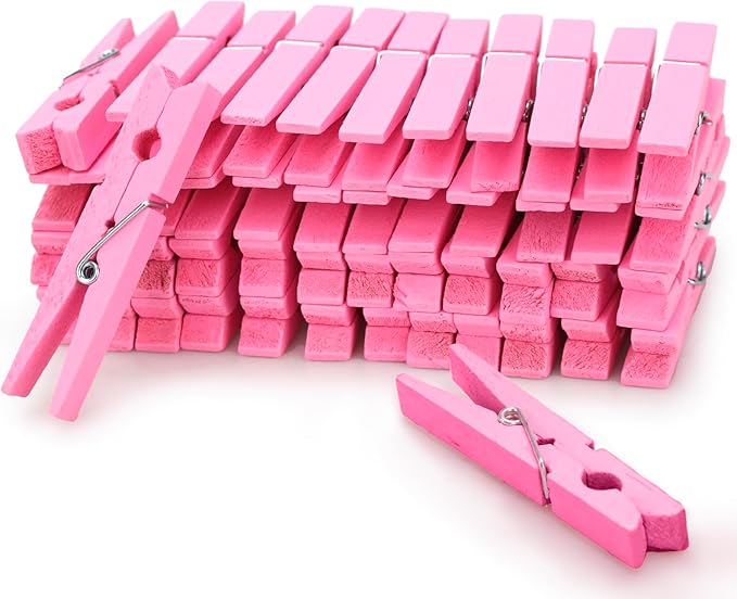 Zeno Pink Clothes Pins Wooden – 50 Pack Wooden Clothespins 2.9 Inch with Rust-Resistant Coil, Natural Wood Clips for Laundry, Hanging Clothes, Crafts & DIY - Pink