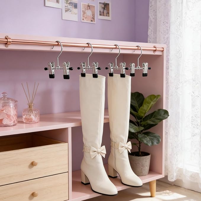 Adjustable Stainless Steel Shoe Rack Pants Folder Multi-Functional Portable Travel Laundry Washing Machine Rack Hooks Socks Clip Boot Hanger Set of 6