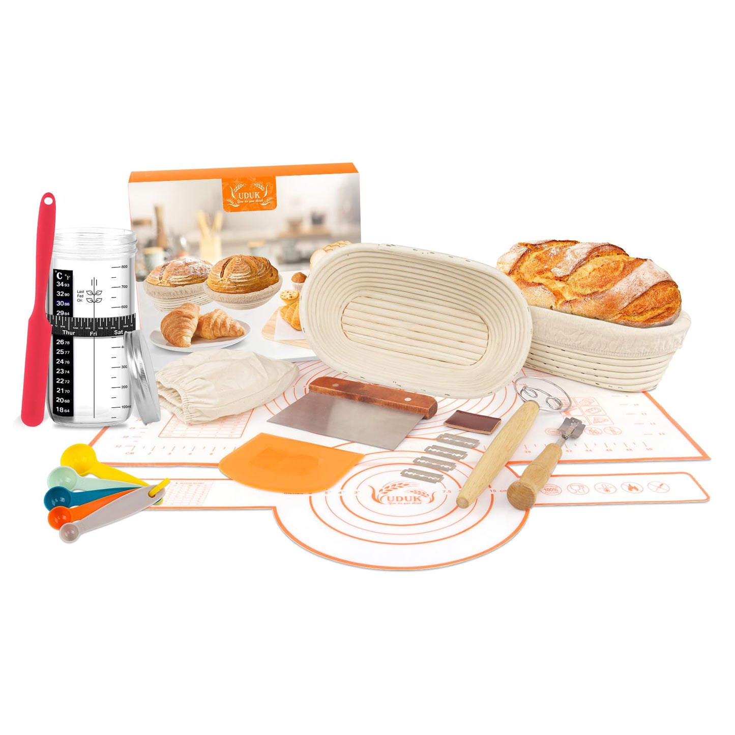 UDUK Sourdough Starter Kit, 10" & 9.6" Banneton Proofing Basket