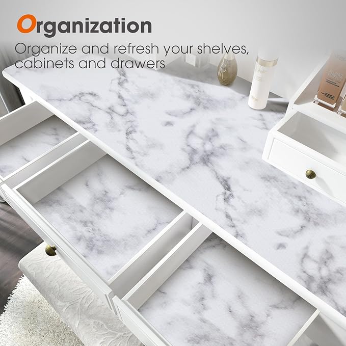 Beautysaid Shelf and Drawer Liner for Kitchen Cabinet, Non Adhesive Non Slip Shelf Paper Waterproof Washable Thickened for Dresser Pantry Shelve Bathroom Protector Liner(Marble,12 in x 20 FT)
