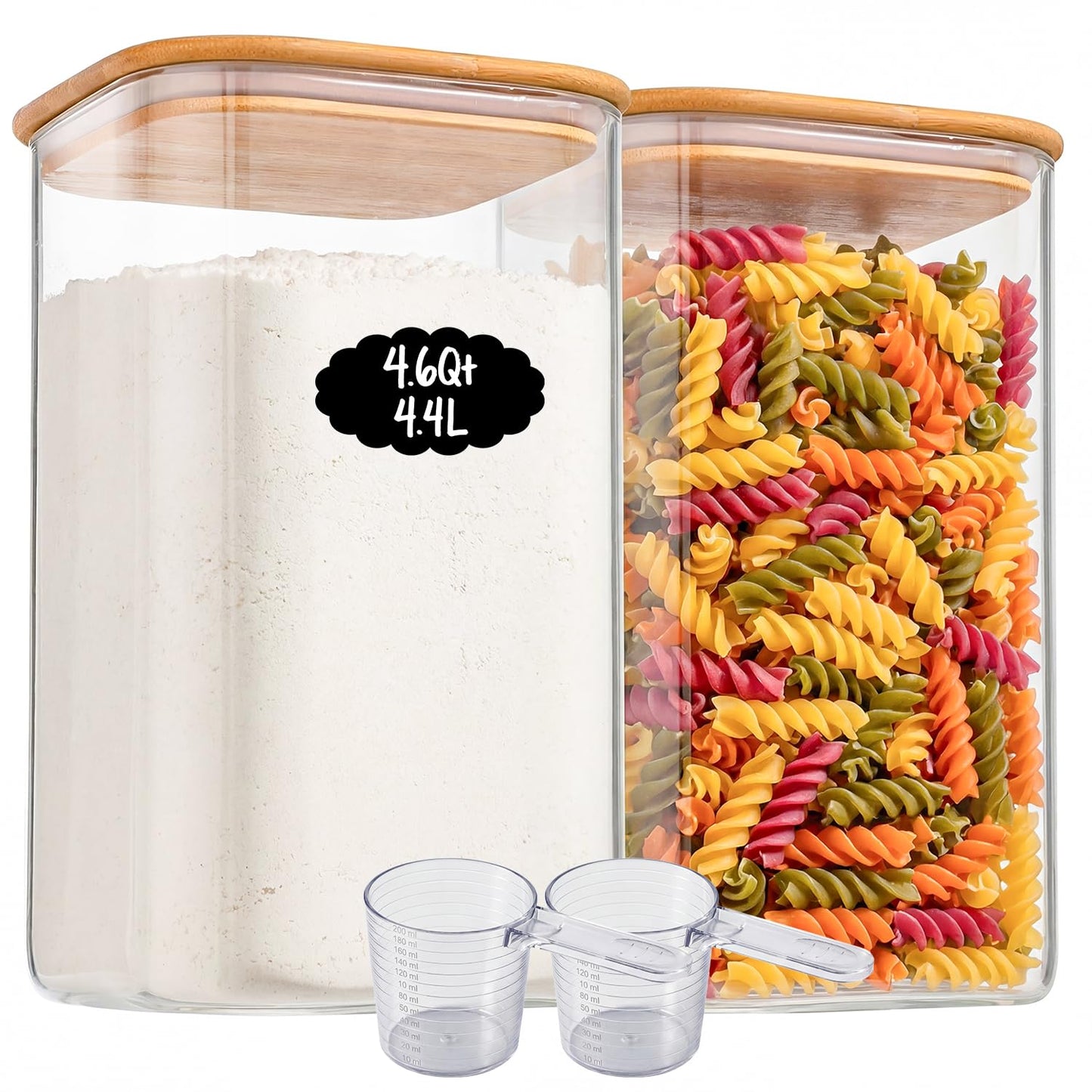 Xoniwis 3-Pack 1.6Qt Square Glass Storage Jars with Bamboo Lids