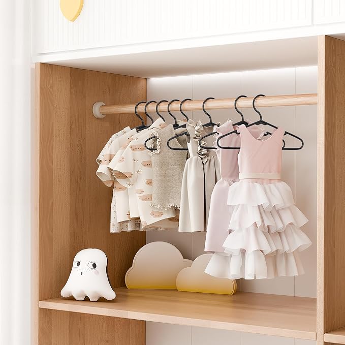 VTRIN Baby Hangers 60 Pack Large Capacity Hard Plastic Kids Hangers Suitable for All Clothes of Infant and Toddler, Such as Short, Shirts and Thick Coats, for Kids Clothes Black