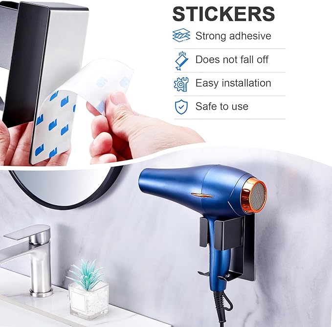 Hair Straightener Holder Wall Mounted Blow Dryer Holder, Blow Dryer and Curling Iron Holder, Hair Dryer and Straightener Holder, Bathroom Hair Tools Organizer and Storage (Black, 1Pc)