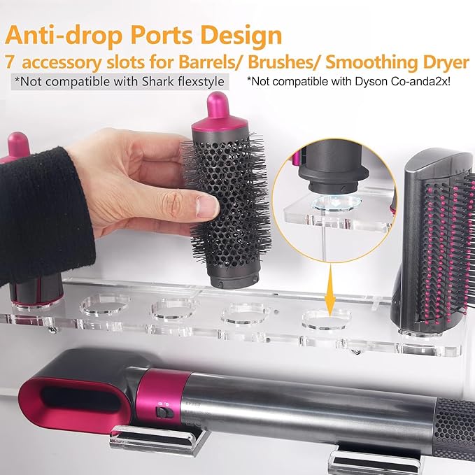 Affogato Wall Mount Holder Compatible with Dyson Airwrap Styler Accessories Acrylic Storage Holder Compatible with Dyson Airwrap Attachments Organizer Rack for Wand Barrels Brushes, Transparent Clear