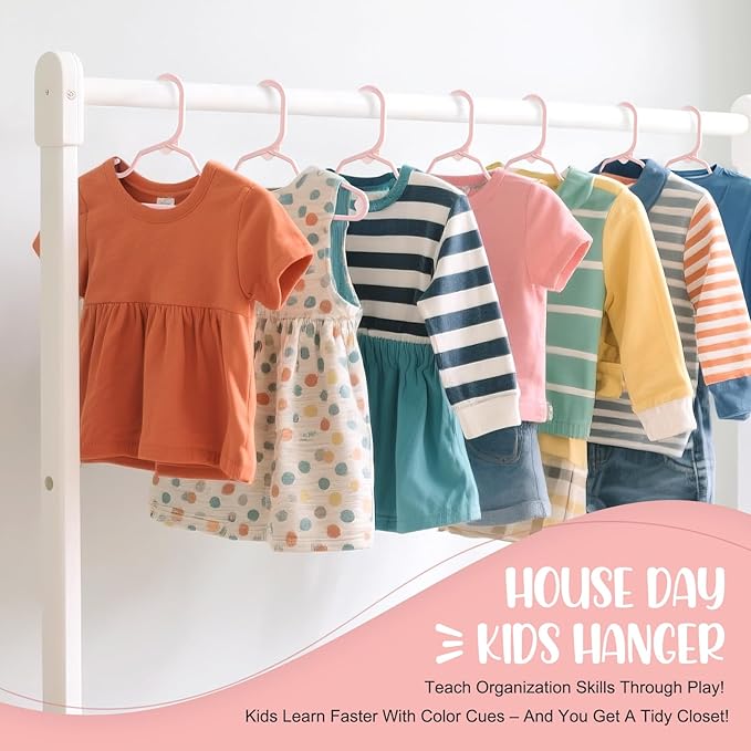 HOUSE DAY Plastic Baby Hangers for Closet 60 Pack, Durable Plastic Kids Hangers for Baby Clothes, Thin & Compact Childrens Hangers, Space Saving Pink Baby Hanger, Small Hanger for Kids Clothes