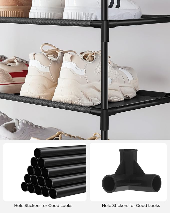 SONGMICS Shoe Rack, 10-Tier Shoe Storage Organizer, Space-Saving, 11 x 32.7 x 62.6 Inches, Entryway, Metal Frame, Non-Woven Fabric Shelves, Ink Black ULSR210B02