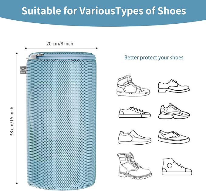 Kimmama Shoe Washing Machine Bag, Shoe Bag for Washing Machine, Mesh Laundry Bags for Sneakers, Footwear, Trainers, Slippers, Blue Sandwish Net, 8x15"