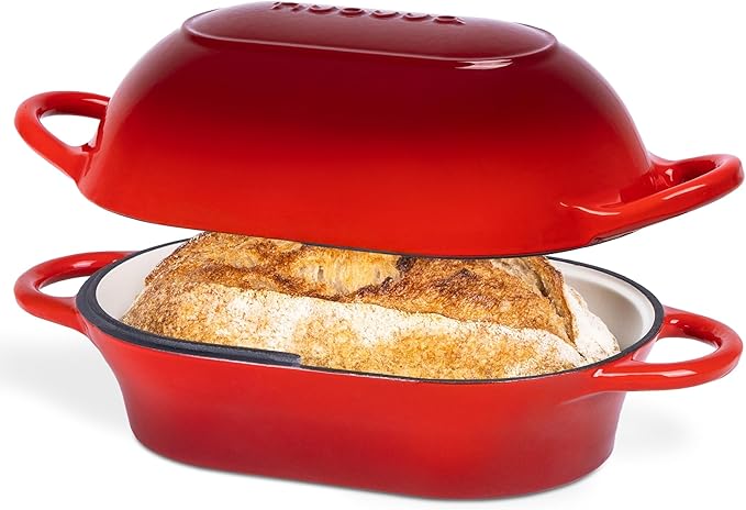 Dutch Oven For Sourdough Bread Baking – Enamelled Cast Iron Bread Loaf Pot – Oven Safe Non Stick Bread Pot – Rectangular,Light Blue, 24cm x 16cm – by Nuovva