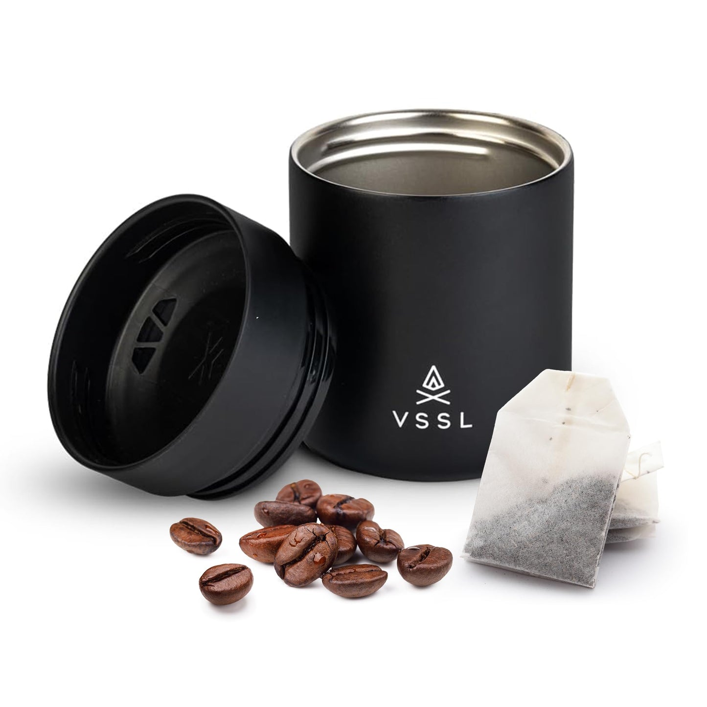 VSSL Nest 10 oz Mug, Stainless Steel, Double Walled, Vacuum Sealed & Integrates Nest Products, (Black)