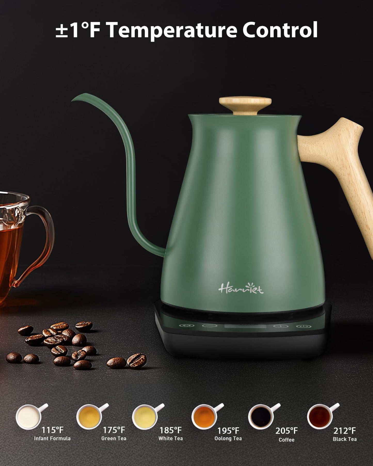 Harriet Gooseneck Electric Kettle, 1°F Control, Brew Time, 0.8L
