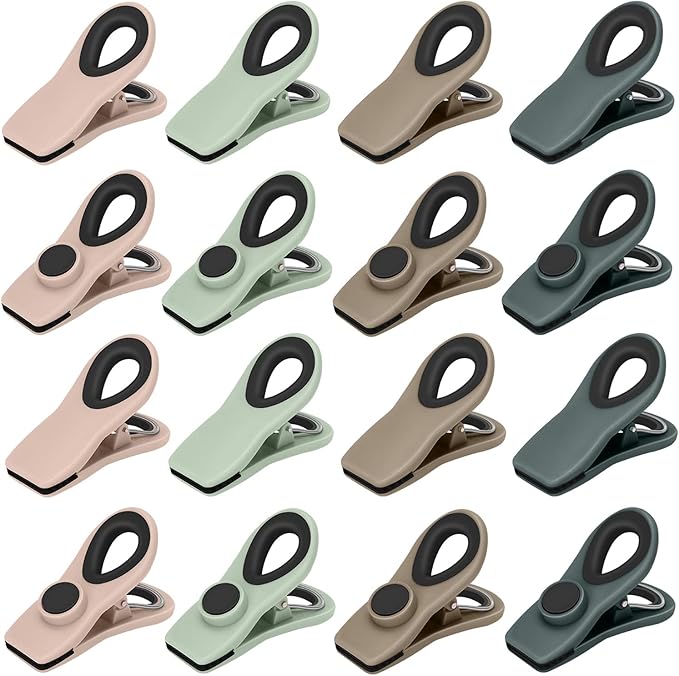 TACGEA Chip Clips, Magnetic Bag Clips with Air Tight Seal for Food Storage, 16 Pieces, Neutral Color