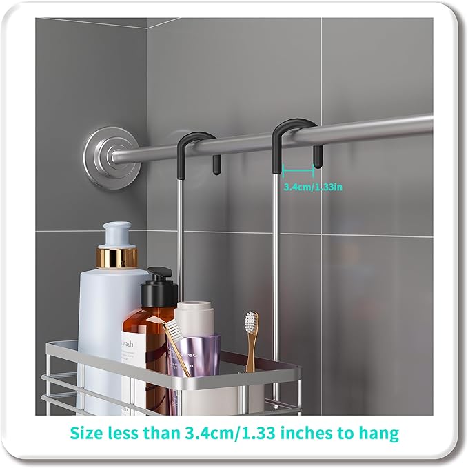 HapiRm Hanging Shower Caddy Organizer - No Drilling Shower Organizer with Hooks, Rustproof & Waterproof 304 Stainless Steel Bathroom Shelves - Silver (1 Basket)