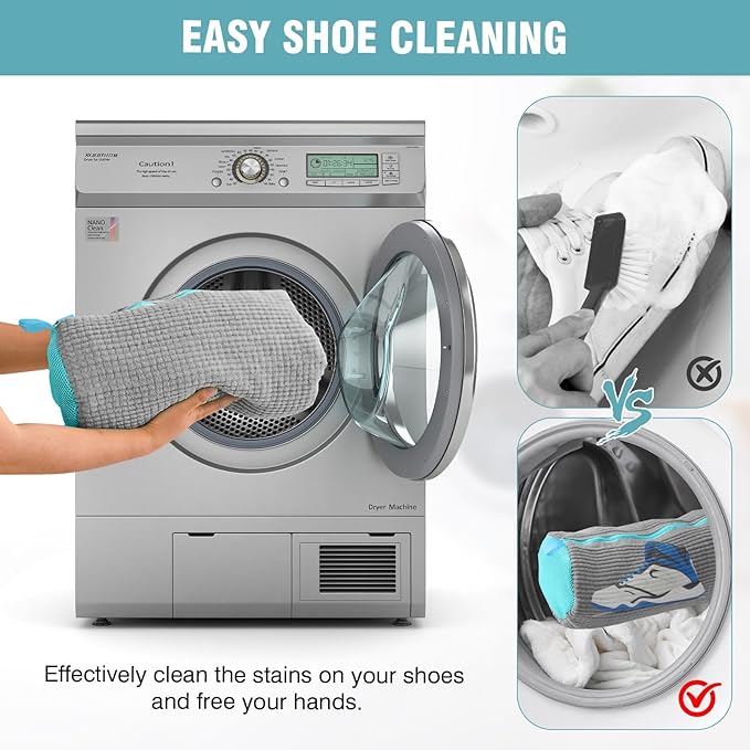 Shoe Washing Machine Bag, Shoe Laundry Bag for Washer and Dryer, Include Dry Net Bag, Reusable and Durable Zipper with Hook Design, Shoe Washing Bag for Sneaker (Gray, 1 Pack)