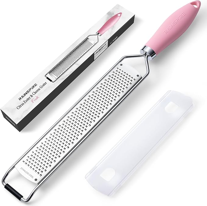 Rainspire Zester Grater with Handle, Lemon Zester Cheese Grater for Kitchen Stainless Steel, Parmesan Cheese Garlic Nutmeg Chocolate Fruits Vegetables Ginger Grater, Fine, Red