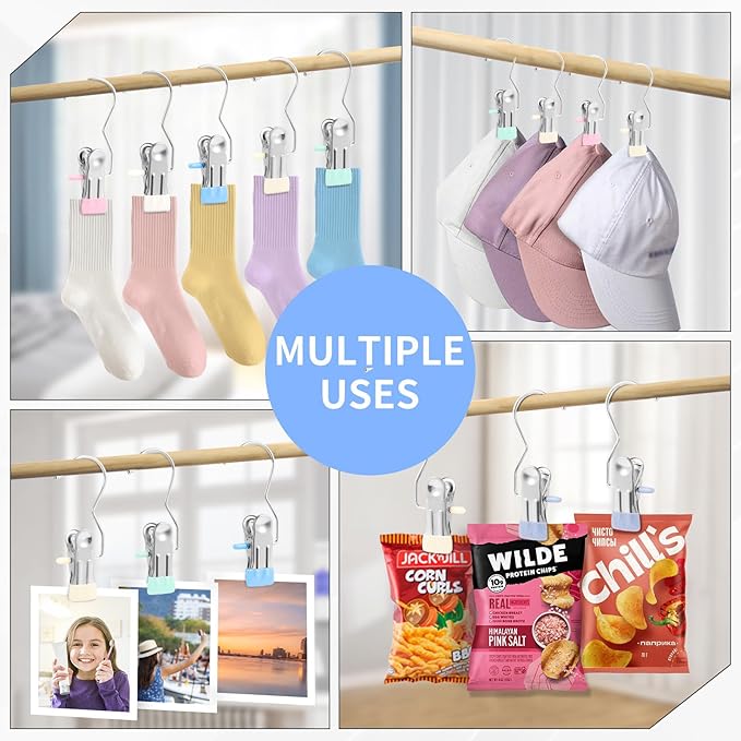 Senbowe 30 Pack Heavy Duty Clothes Pins, Boot Hangers for Closet, Laundry Hook Hanging Clips Clamps for Closet Organizer Pants Hats Socks Towels Clips, Clothespins Hanger for Travel Handbag Legging