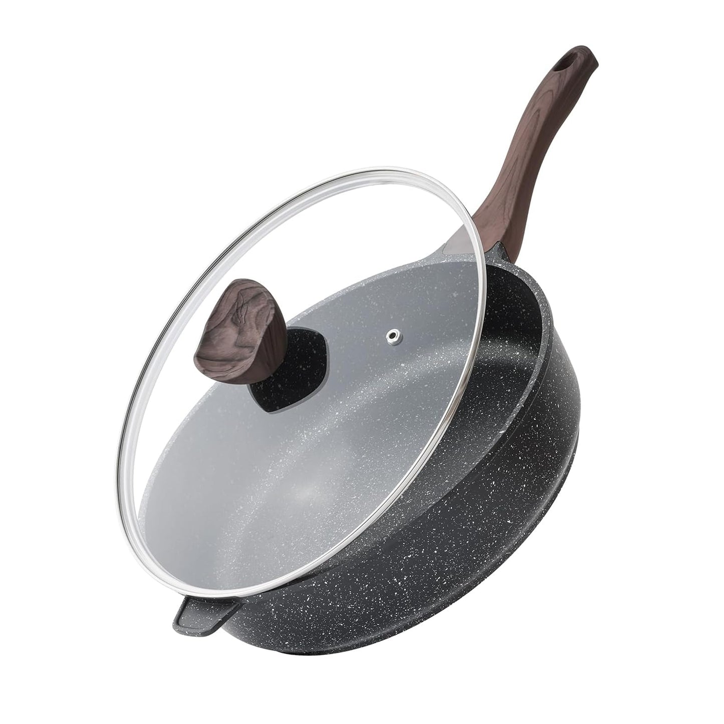 Kordisen Nonstick Ceramic Deep Frying Pan Skillet with Lid, 12 Inch, Cream