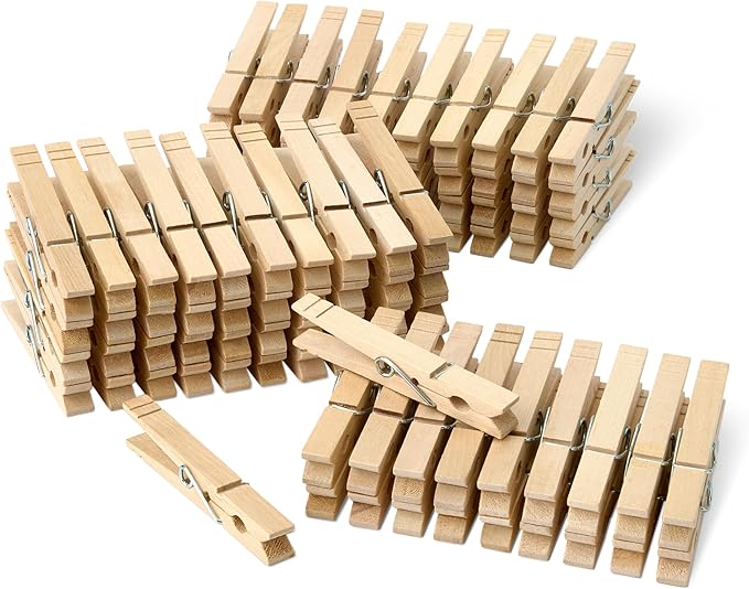 Amazon Basics Wood Clothespins with Spring, Pack of 100