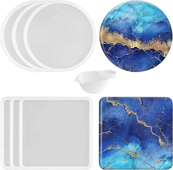 2 PCS Thickened Coaster Resin Mold, 7.5 Inches & 5.5 Inches Silicone Mold for Epoxy Resin Casting, DIY Coasters, Bowl Mats, Candle Holders, Home Decoration