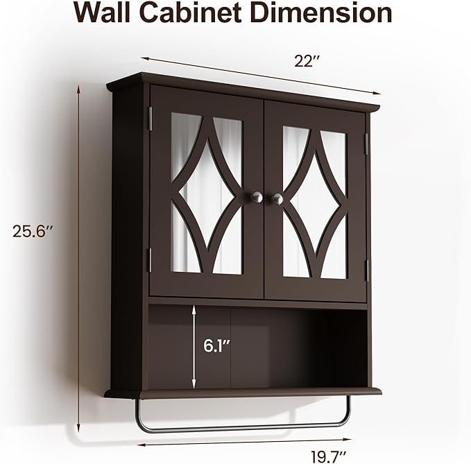RoyalCraft Bathroom Medicine Cabinet Wall Mounted, Over The Toilet Storage Cabinet with Towel Rack and Adjustable Shelf, Large Bathroom Towel Cabinet Wall Mount 22x25 inch (Brown)