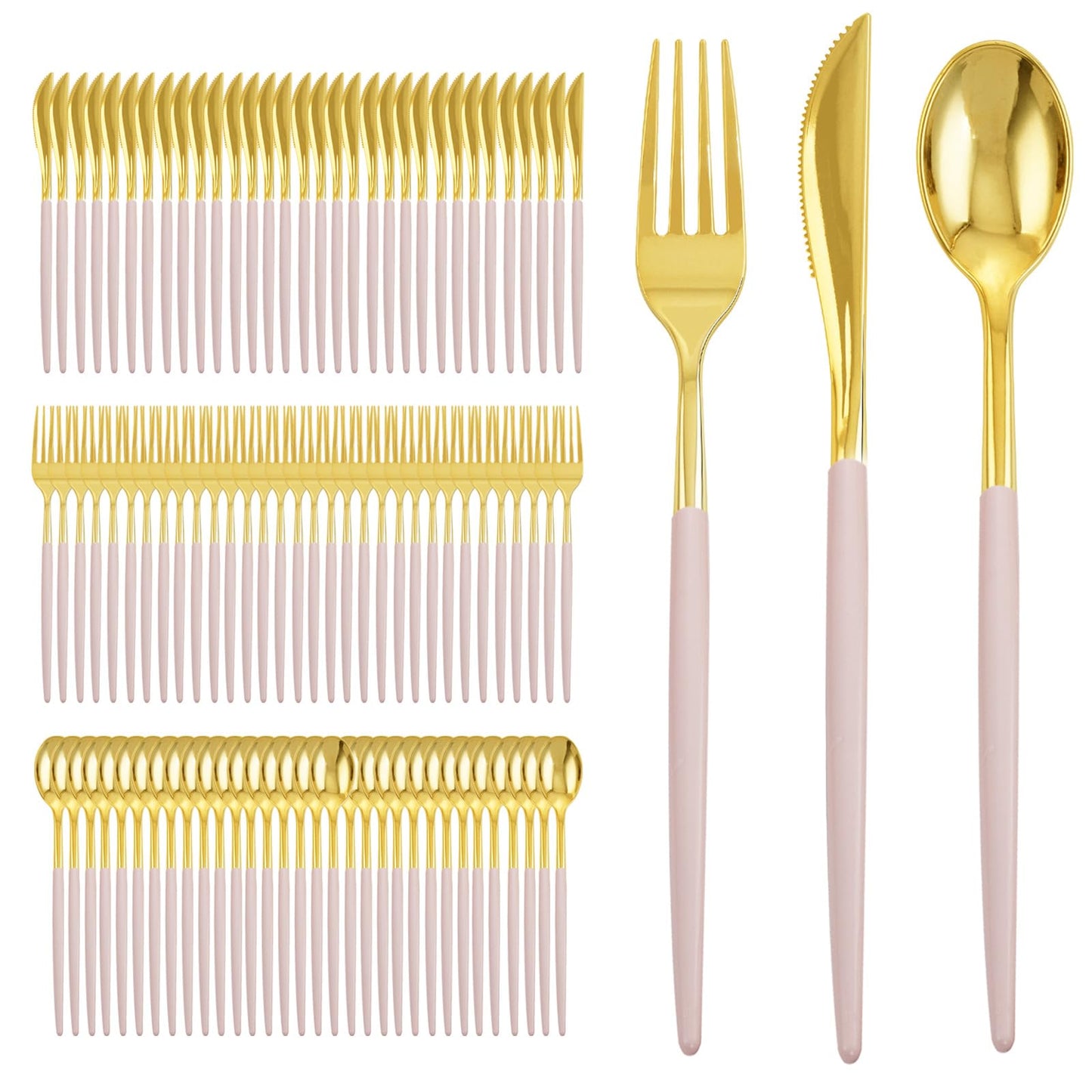 I00000 60 Pcs Black Plastic Cutlery Set, Gold Utensils with Black Handle