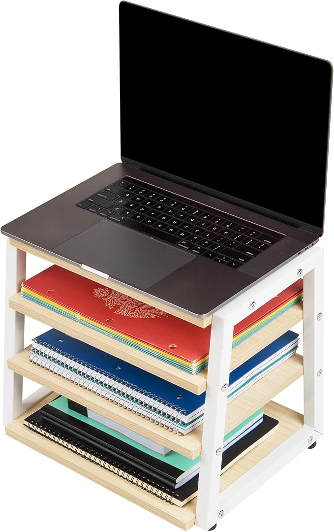 Mind Reader 4-Tier Desk Organizer, File Storage, Documents, Office, Metal, MDF, 14.5" L x 10.5" W x 12" H, White