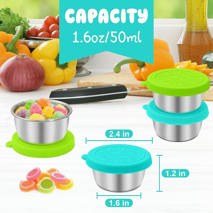 6x1.6 oz Salad Dressing Container to Go, Leakproof Reusable Stainless Steel Small Container with Lid,Sauce Containers for Lunch box,Picnics,Travel,Office and Meal Prep