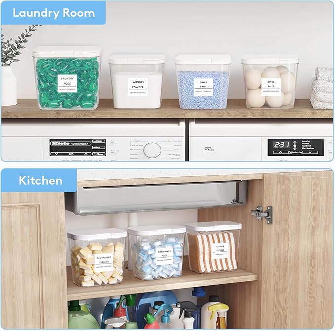 Lifewit 4 Pcs Laundry Pods Container with Pop-up Lid, Dryer Sheet Holder, Laundry Room Organization Storage Jars for Washing Powder, Soap, Scent Booster Beads, 2700 +4500ml/0.72+1.2gal