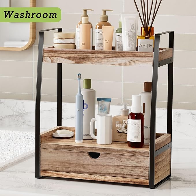 2-Tier Bathroom Organizer Countertop, Bathroom Sink Organizer Countertop, Vanity, Counter Shelf, Brown