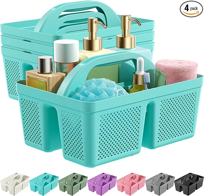 4 PCS Portable Shower Caddy, Integrated Handle, Reinforced Plastic, Organizer Storage Bathroom Supplies and Beauty Products, Cleaning Supplies, Shower Basket for Home, Dorm, Shelf and Cabinet