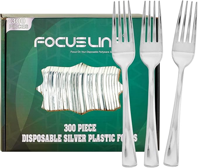 FOCUSLINE 300 Pack Disposable Gold Plastic Forks