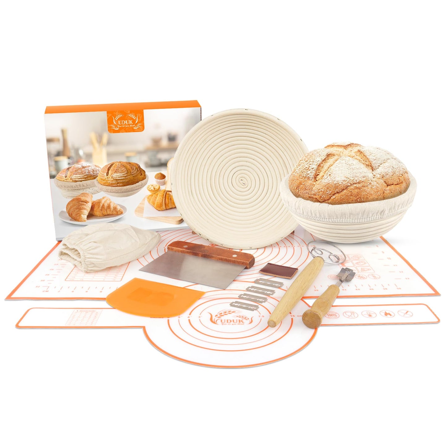 UDUK Sourdough Starter Kit, 10" & 9.6" Banneton Proofing Basket