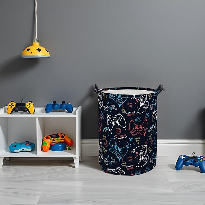 HIYAGON Game Laundry Basket Boys Kids Baby Laundry Hamper Dirty Clothes Organizer Toy Storage Bin Nursery Hamper for Bedroom Room Decor(Game)