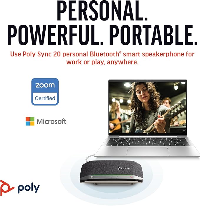 Poly Sync 20 USB-C Personal Portable Smart Speakerphone – Noise/Echo Reduction