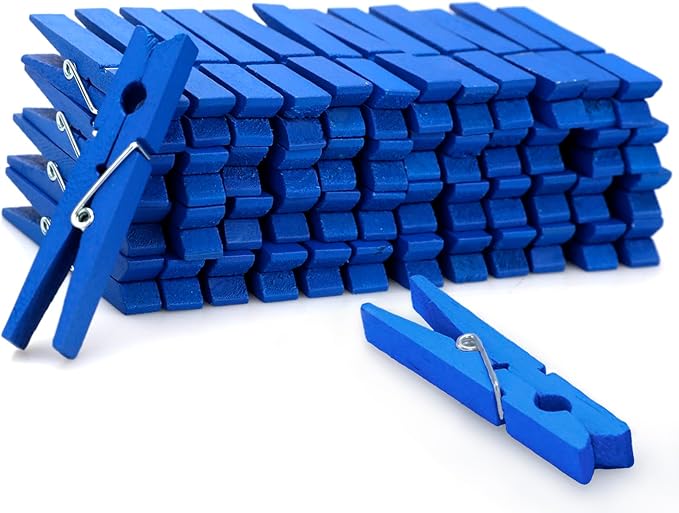 Zeno Blue Clothes Pins Wooden – 50 Pack Wooden Clothespins 2.9 Inch with Rust-Resistant Coil, Natural Wood Clips for Laundry, Hanging Clothes, Crafts & DIY, Blue