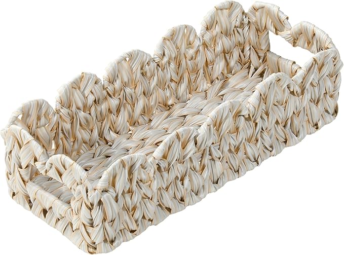 Scalloped Toilet Paper Storage Basket,Boho Small Bathroom Basket,Wicker Decor Baskets for Bathroom,Bedroom,Living Room,Coastal Bathroom Decor Accessories